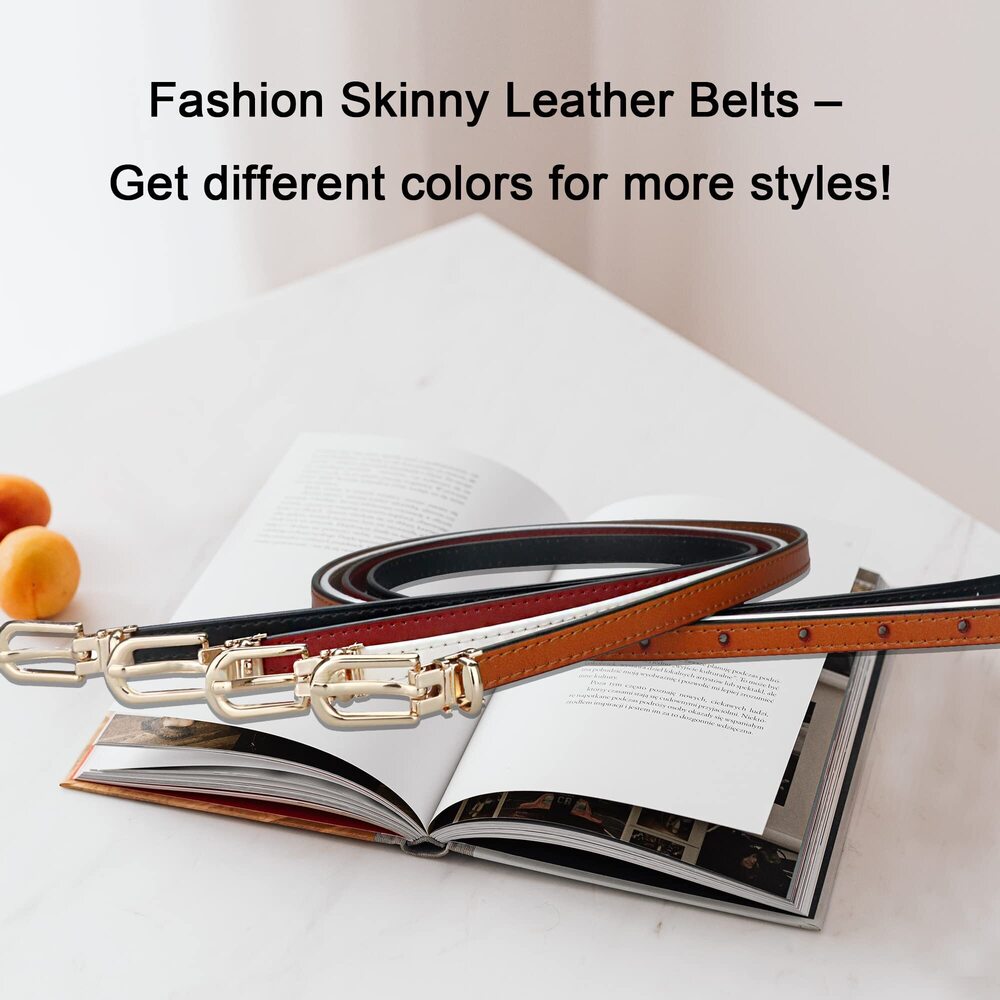7729 2 Pack Thin Belts For Women Leather Skinny Belt Dress - Picture 6 of 6